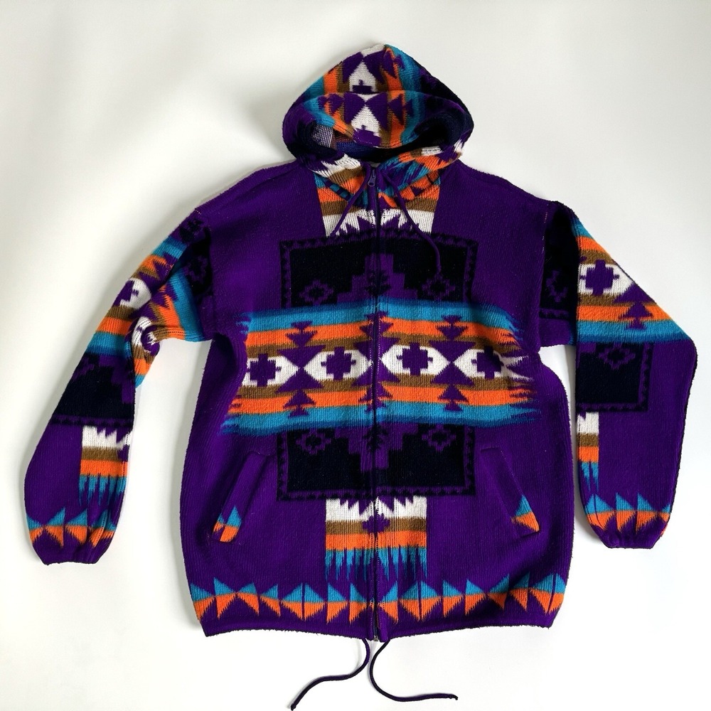 Artesanias Tuntaquimba Sweater Jacket‎ Men L  Wool Hooded Aztec Navajo Tribal